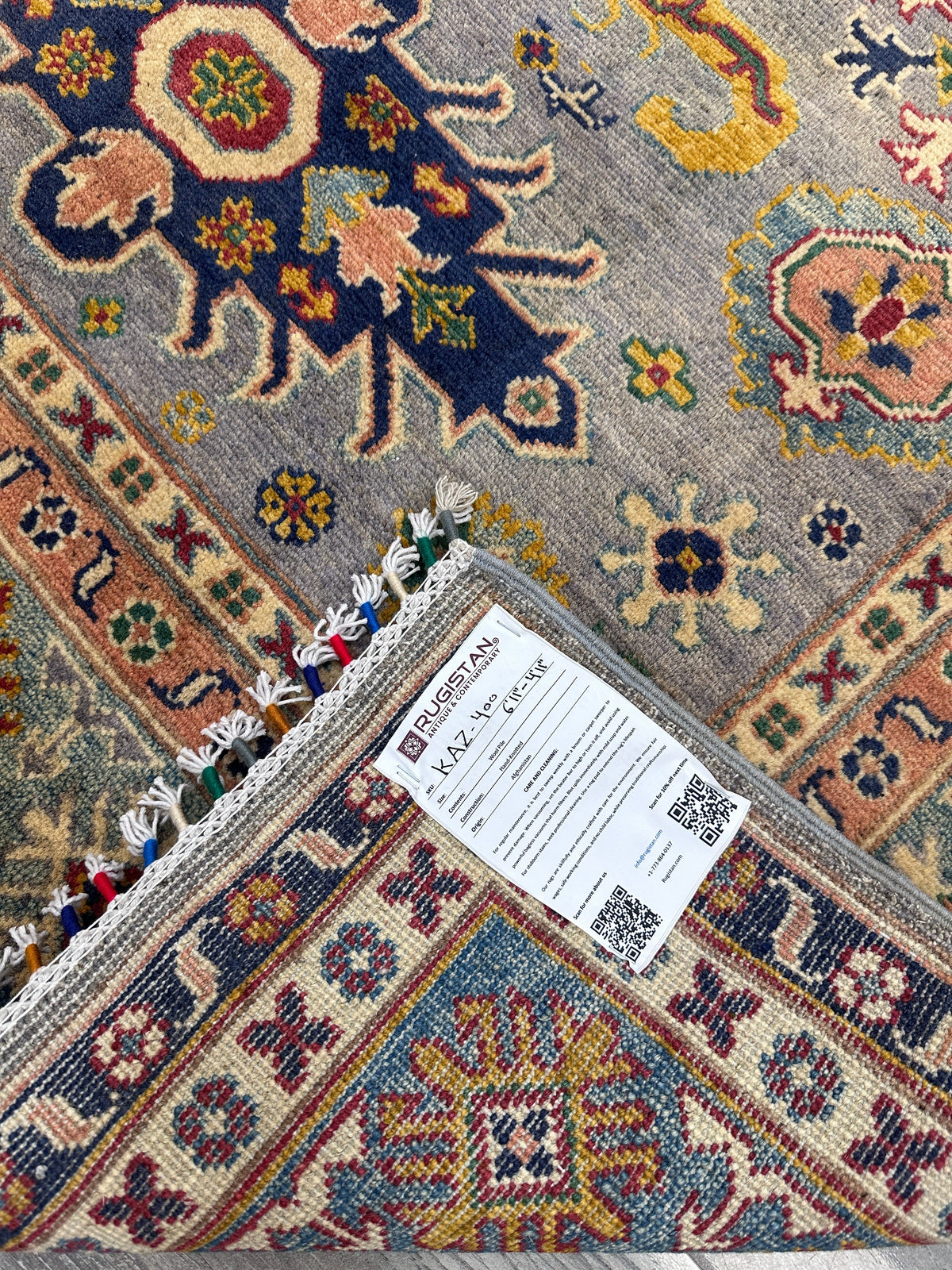 Back of a hand-knotted Afghan Kazak rug showing the knots | Rugistan®