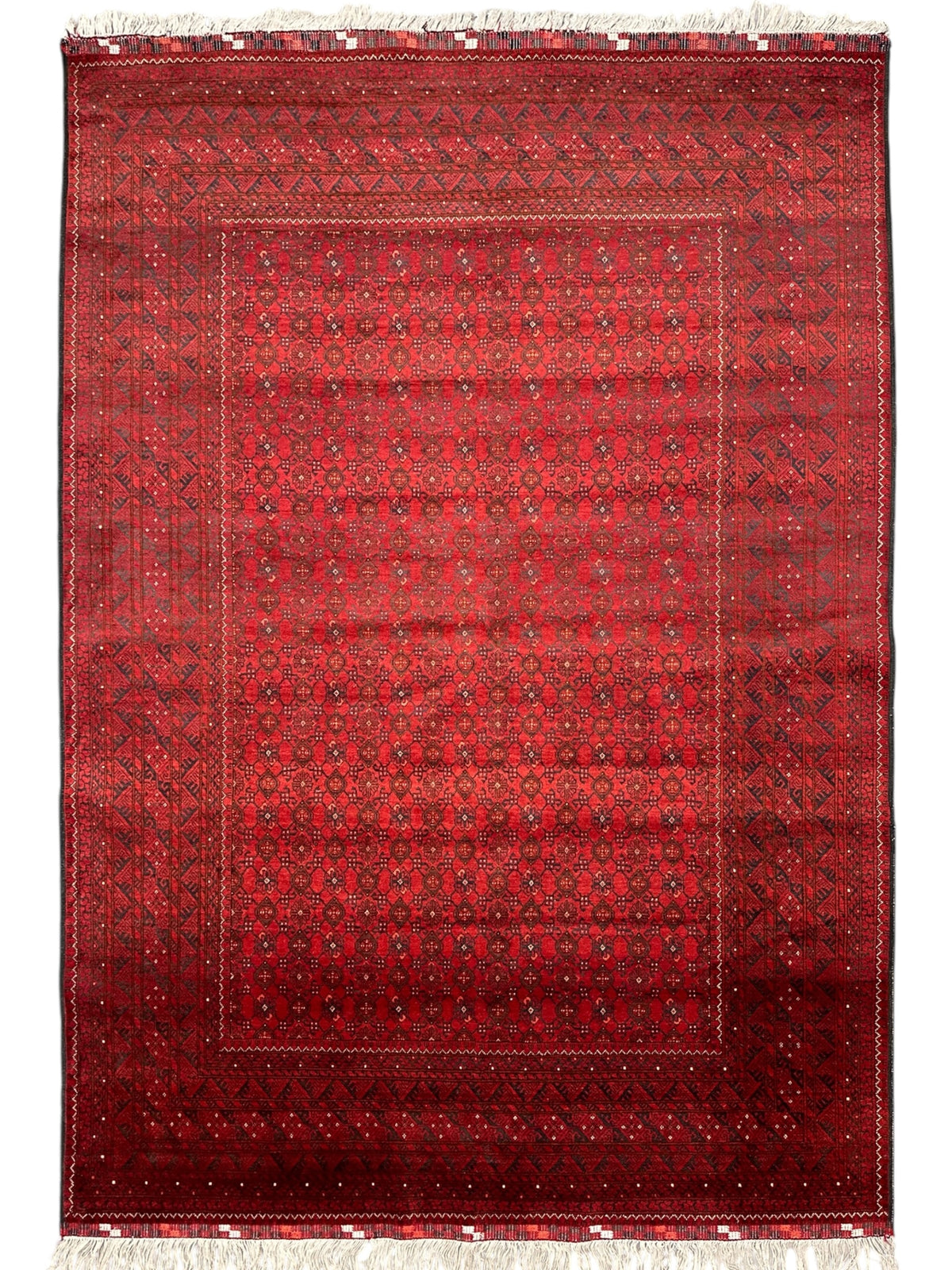 Afghan Beshir Rug 7x10, Red, Burgundy & Navy, Hand-Knotted Wool