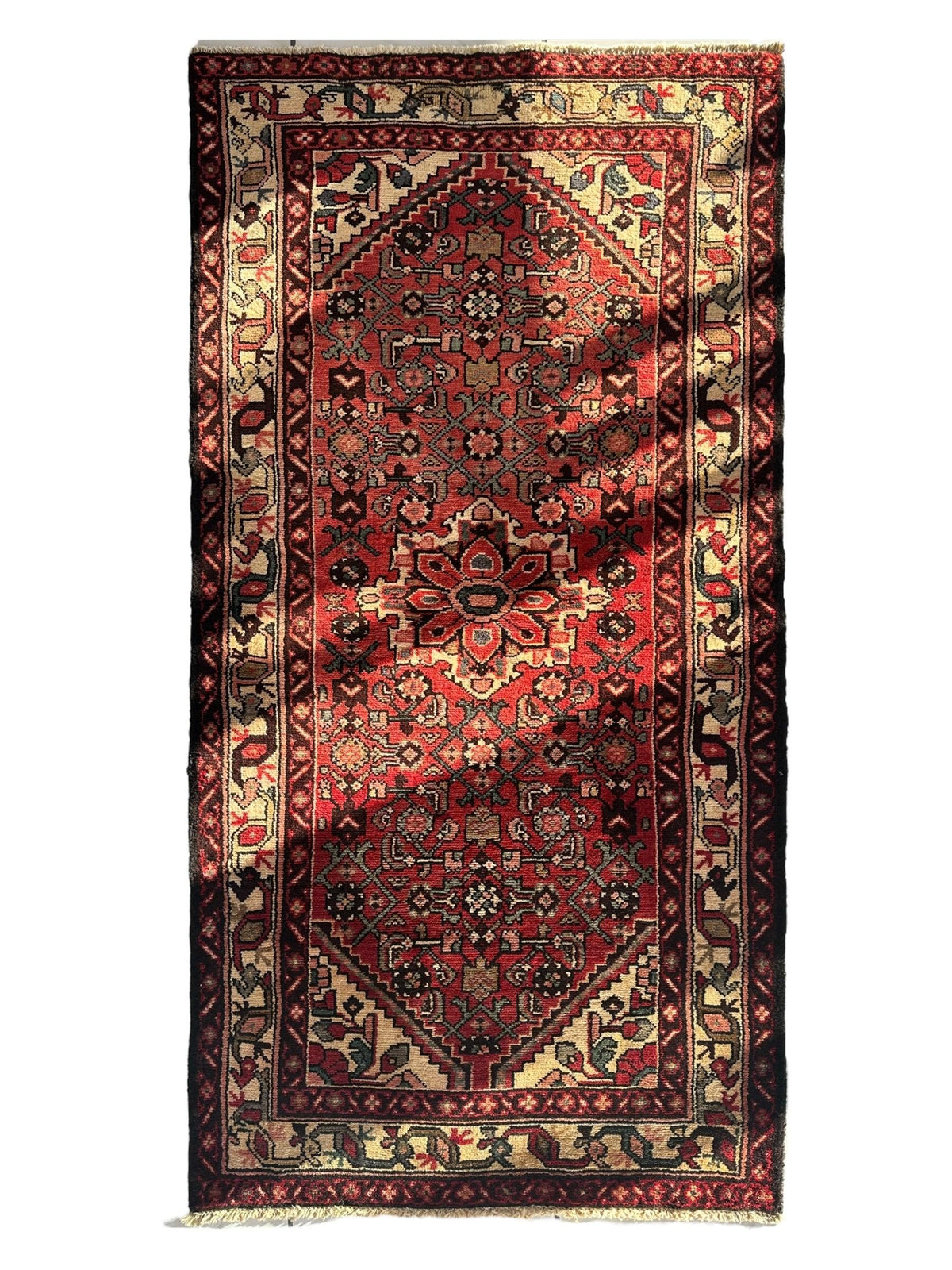 Antique Persian Hamadan Rug 3'7" x 6'8", Hand-Knotted Wool, Pink