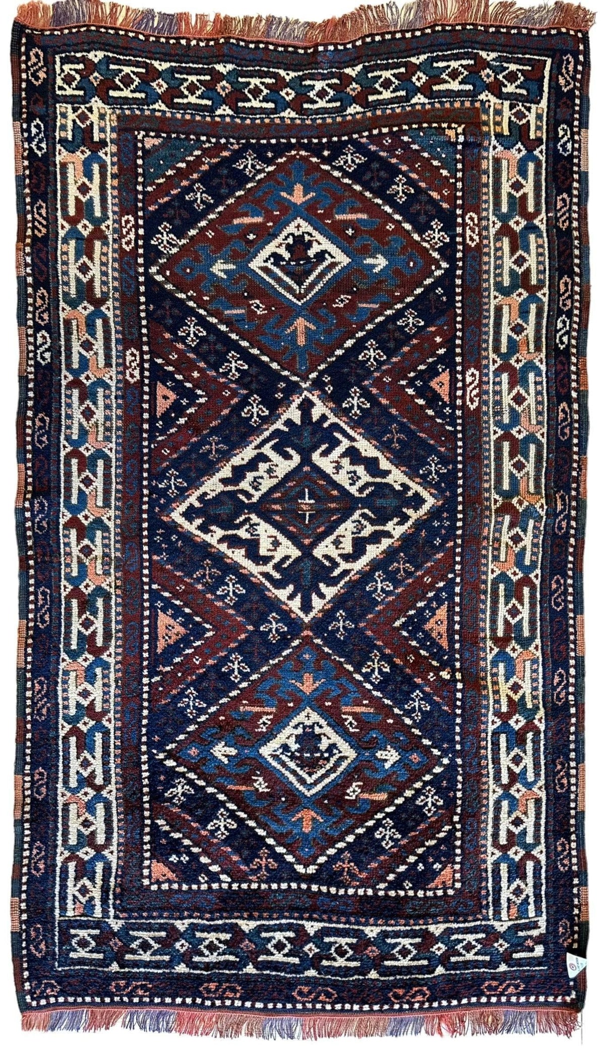 Antique Persian Kurdish Rug 3'6" x 6'3", Hand-Knotted Wool, 1920s