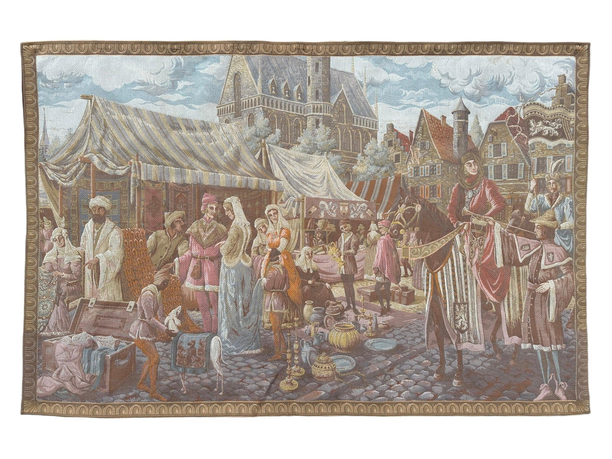 Vintage Belgian Tapestry 4'1" x 6'4", Hand-Woven Wool, 1990s