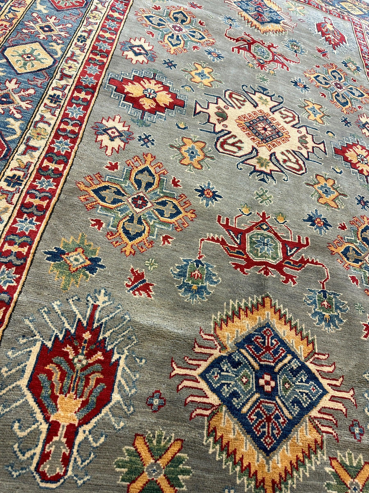 Fine Hand Knotted Afghani Super Kazak Rug 7 x 10, view 2