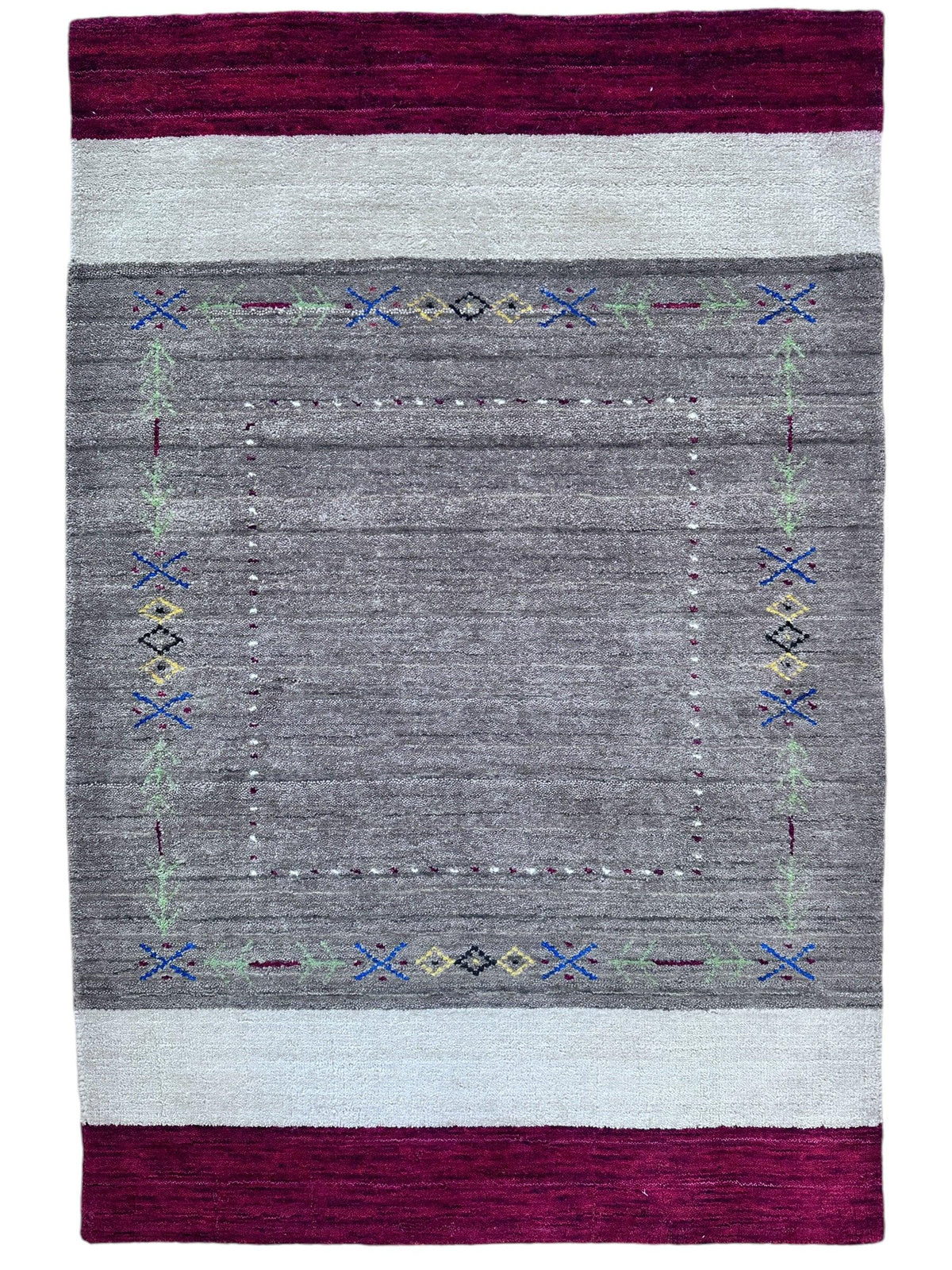 Indian Gabbeh Rug 3'1" x 4'8", Hand-Loomed Wool & Bamboo Silk, Blue
