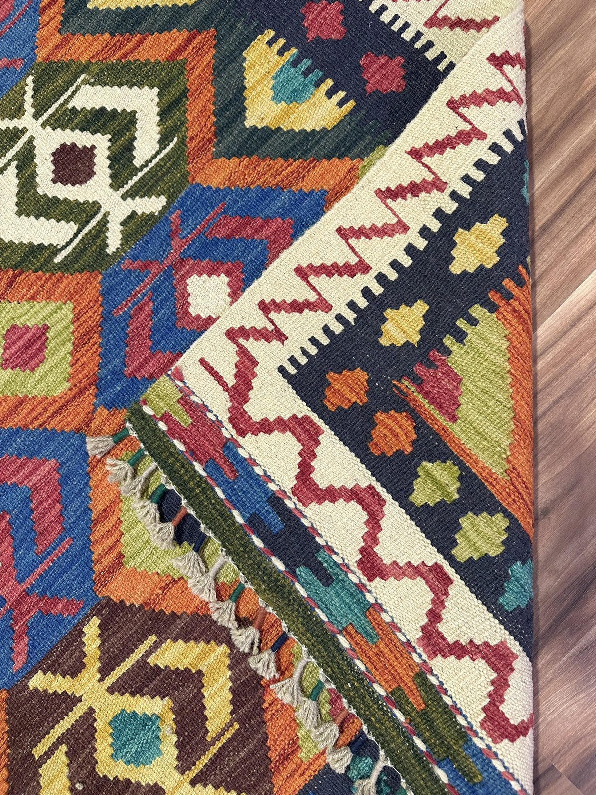 Afghan Kilim Rug 3x5, Rust, Blue & Navy, Hand-Woven Wool Flatweave, view 2