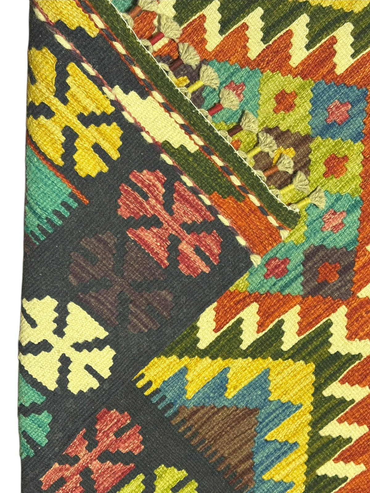 Afghan Kilim Rug 3x4, Navy, Teal & Ivory, Diamond Medallion Wool Flatweave, view 2