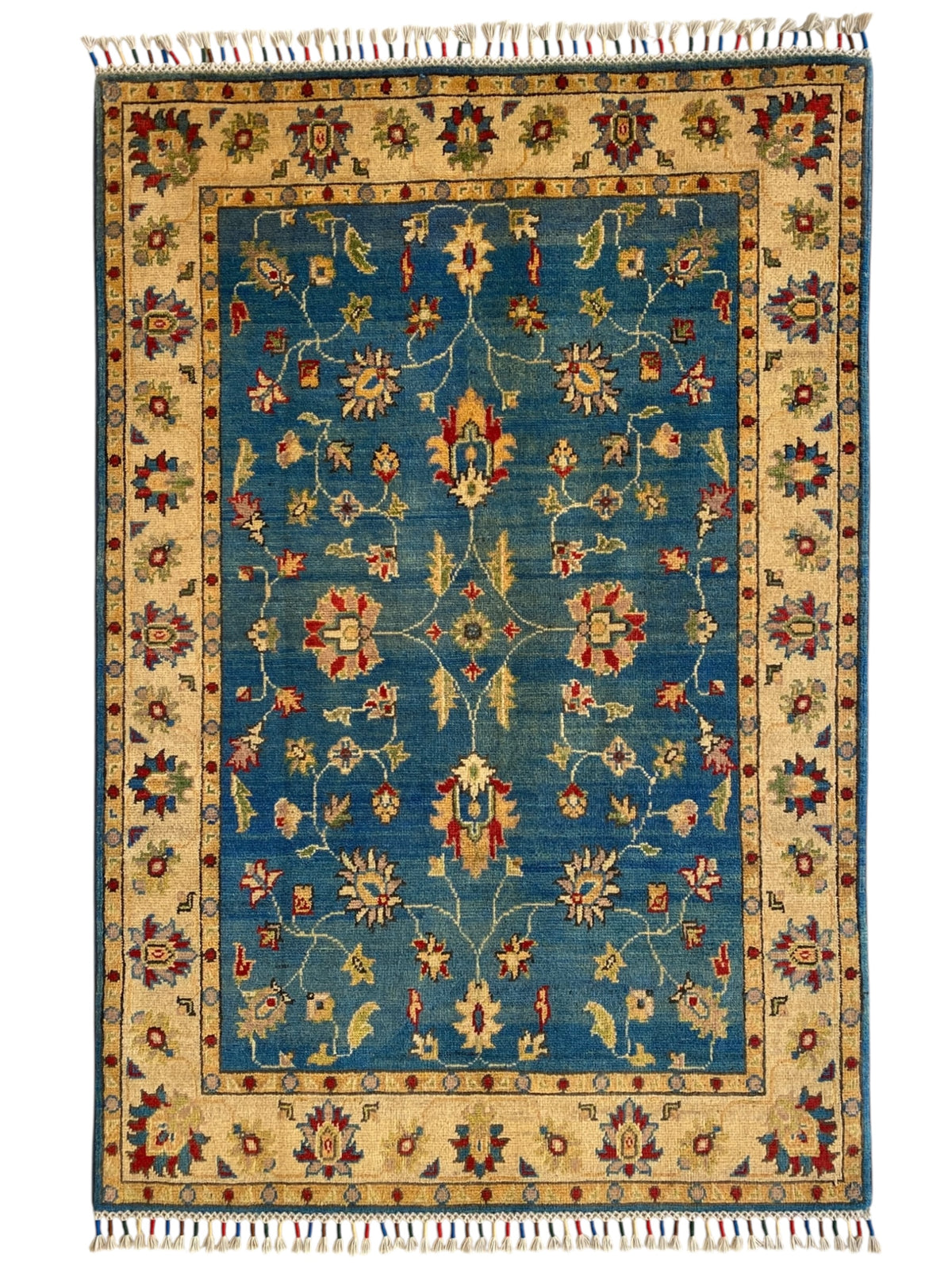 Afghani Rug 4x6 size range tribal Blue laid flat