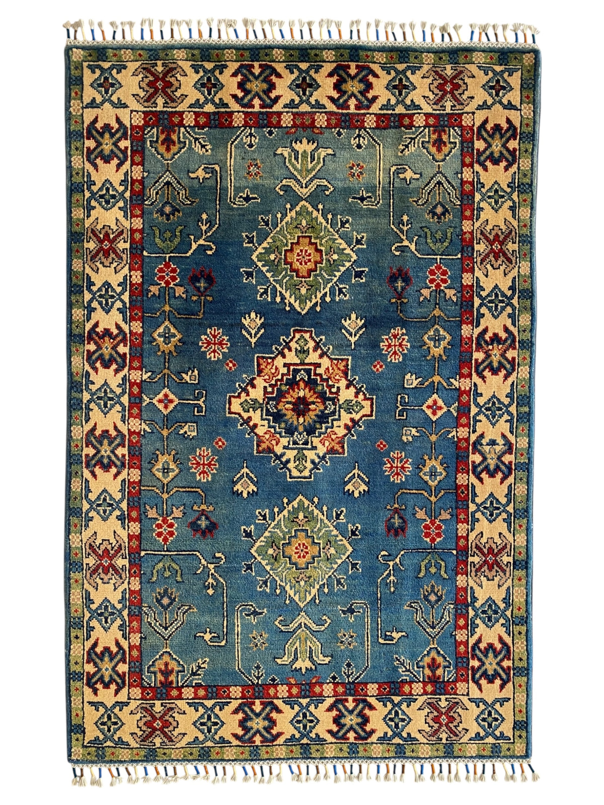 Afghani Rug 4x6 size range tribal Blue laid flat