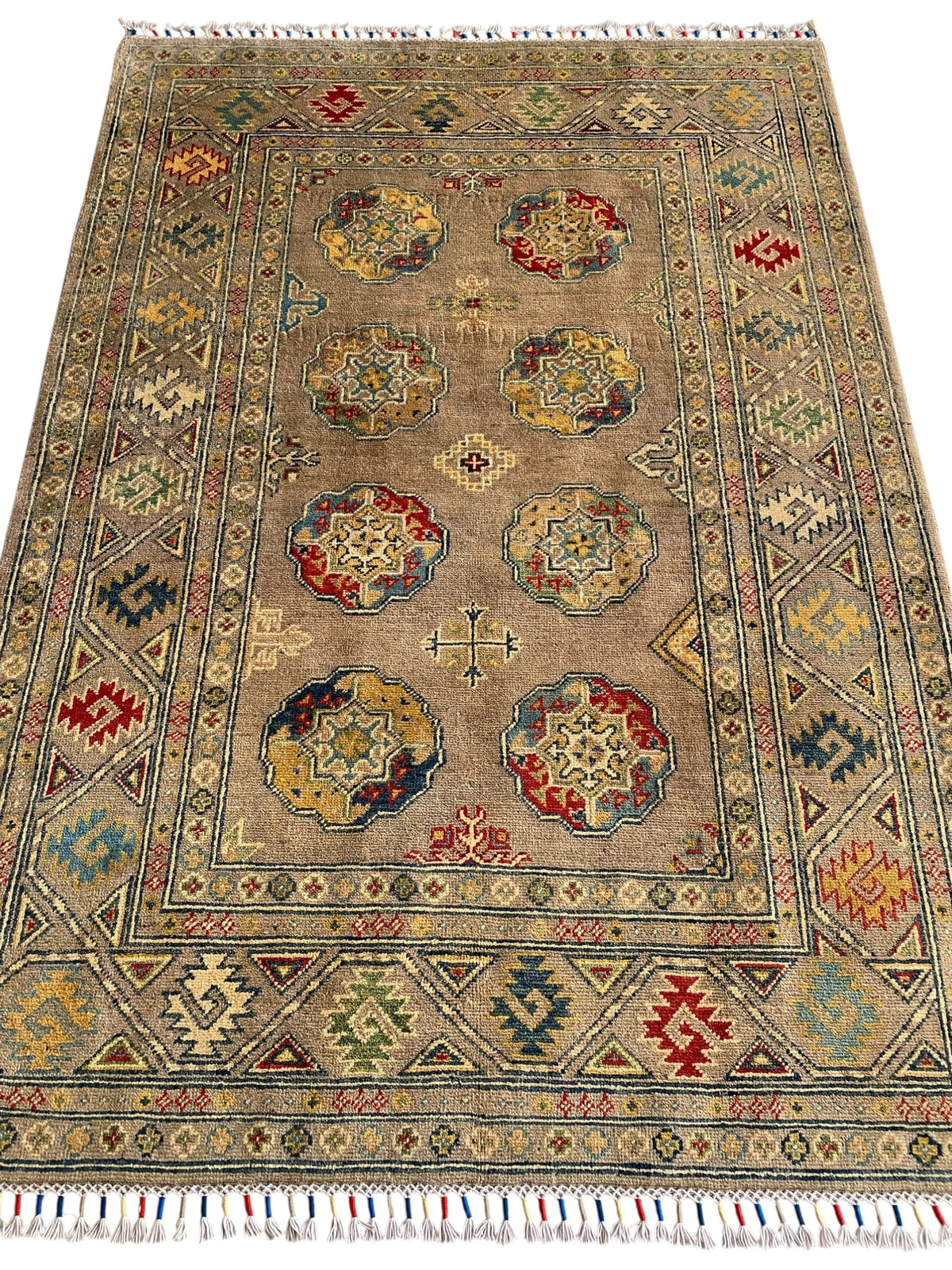 Afghani Rug 5x8 size range tribal Beige laid flat