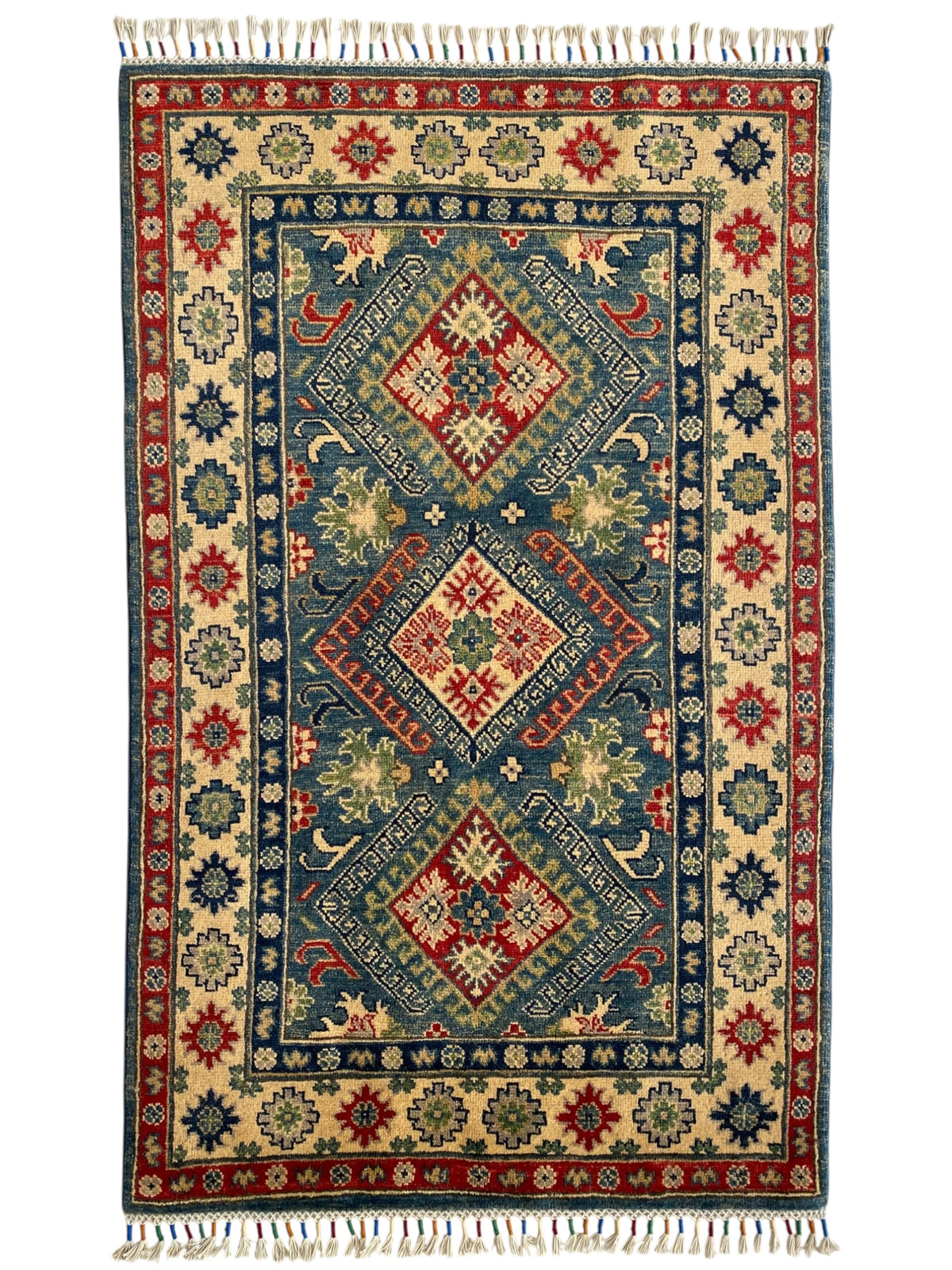 Afghani Rug 4x6 size range tribal Blue laid flat