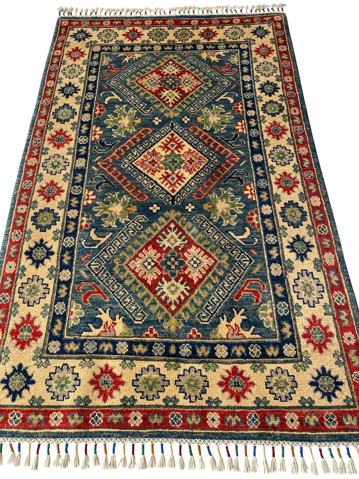 Afghani Rug 4x6 size range tribal Blue laid flat