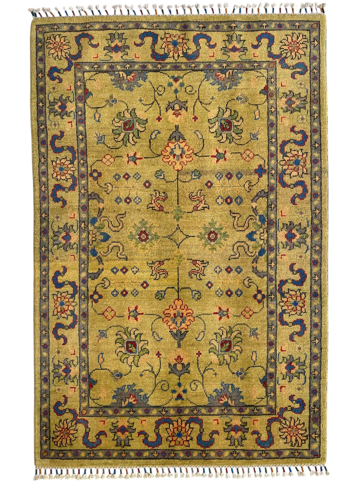 Afghani Rug 4x6 size range tribal Green laid flat