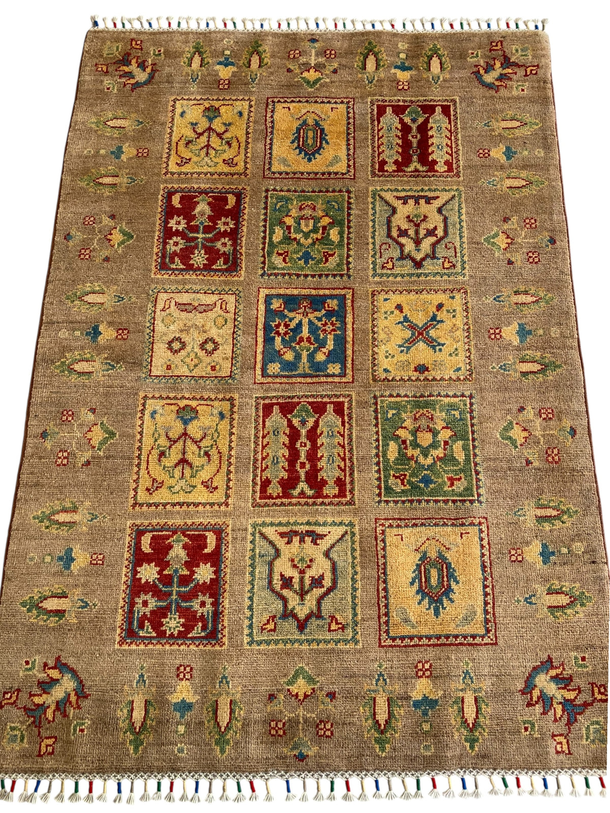 Afghani Rug 4x6 size range tribal Beige laid flat