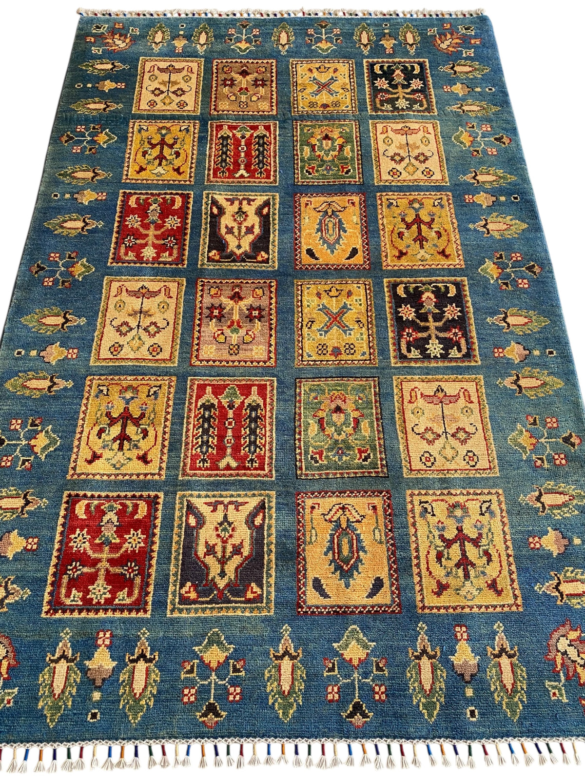 Afghani Rug 4x10 size range tribal Red Blue laid flat