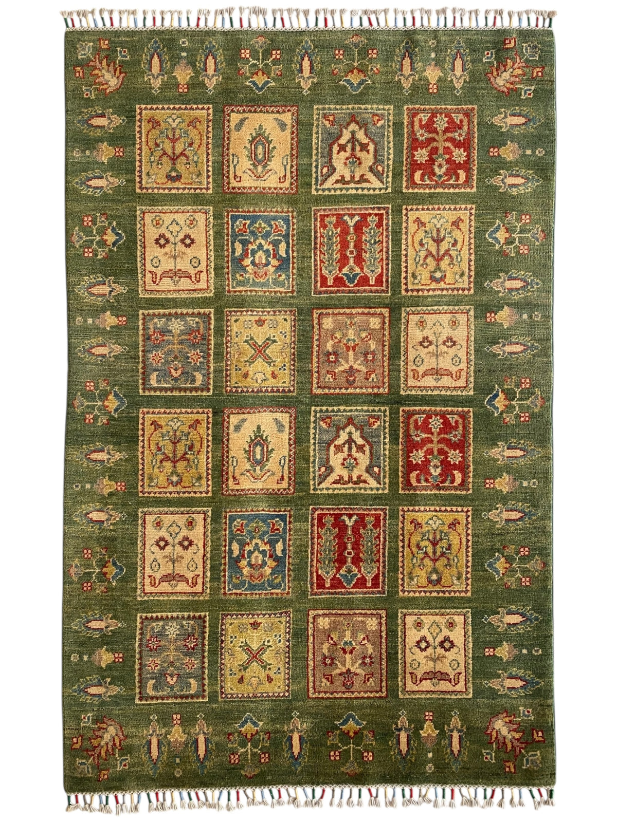 Afghani Rug 4x6 size range tribal Green laid flat