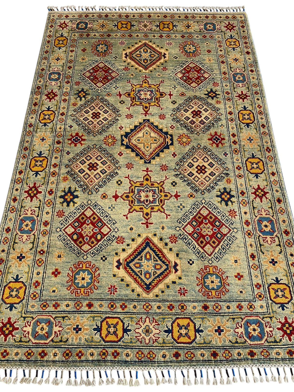 Afghani Rug 4x6 size range tribal Blue Green laid flat