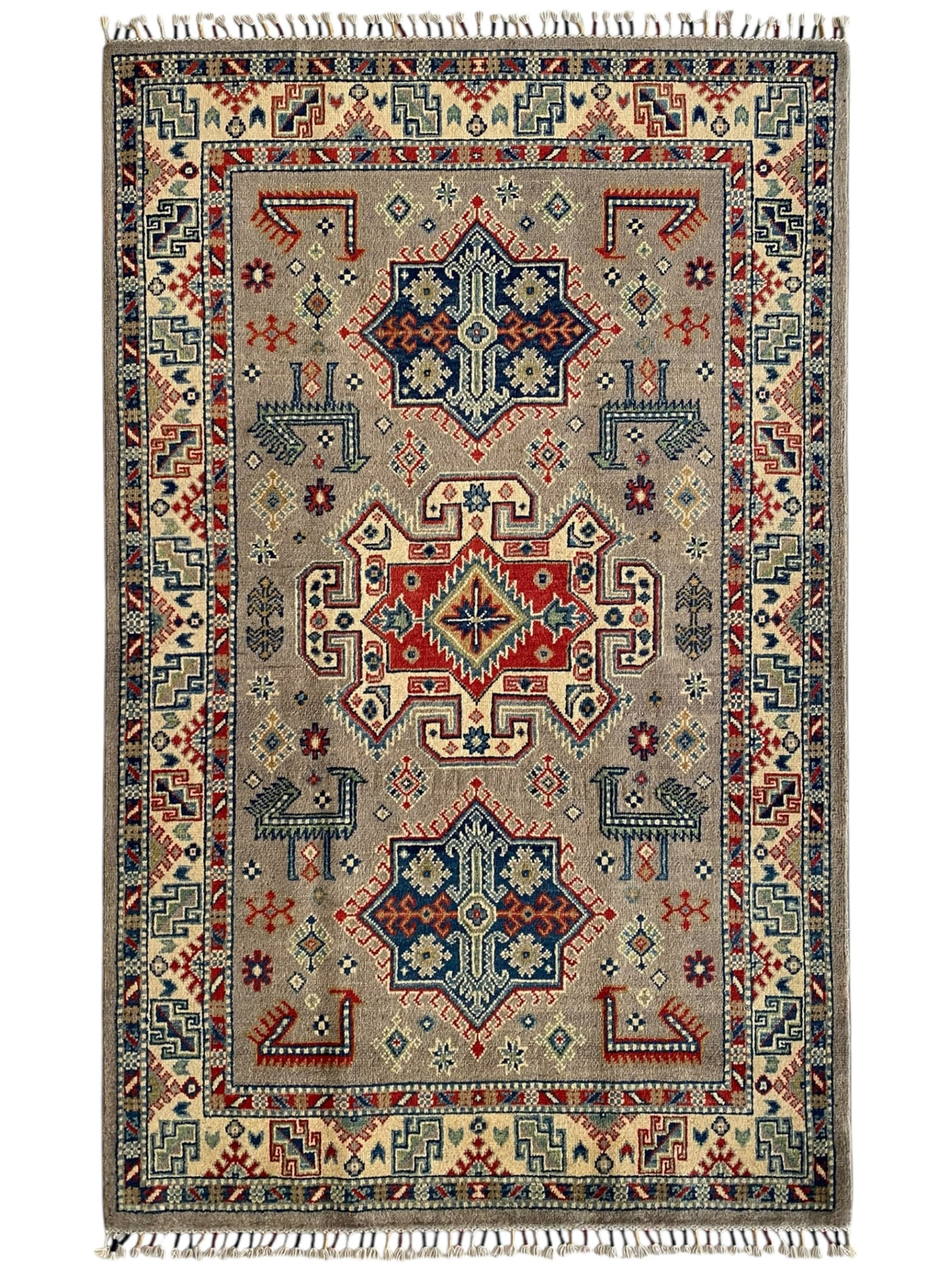 Afghani Rug 4x10 size range tribal Cream laid flat