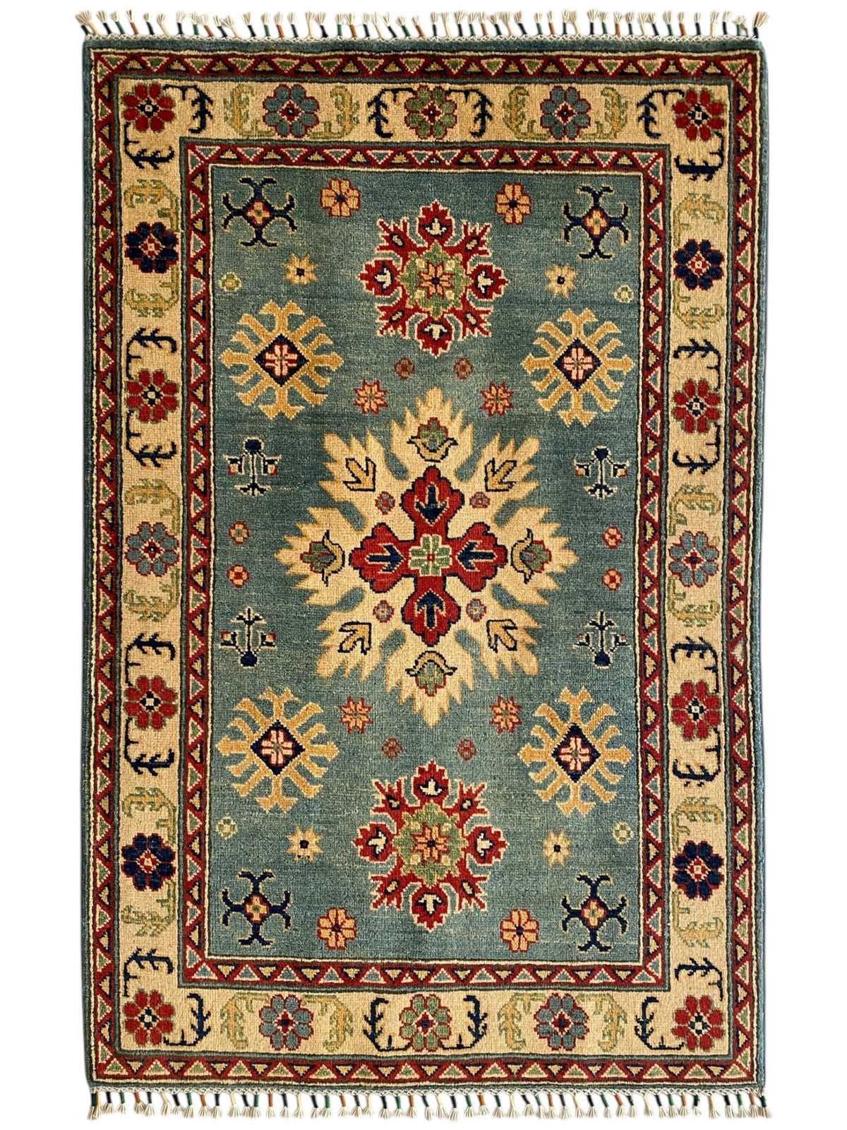 Afghani Rug 4x6 size range tribal Cream laid flat