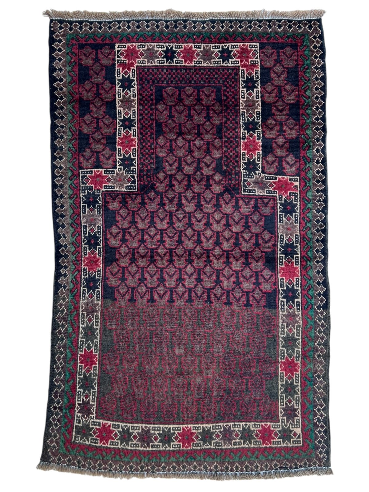 Afghani Prayer Rug 3x5 size range mihrab laid flat