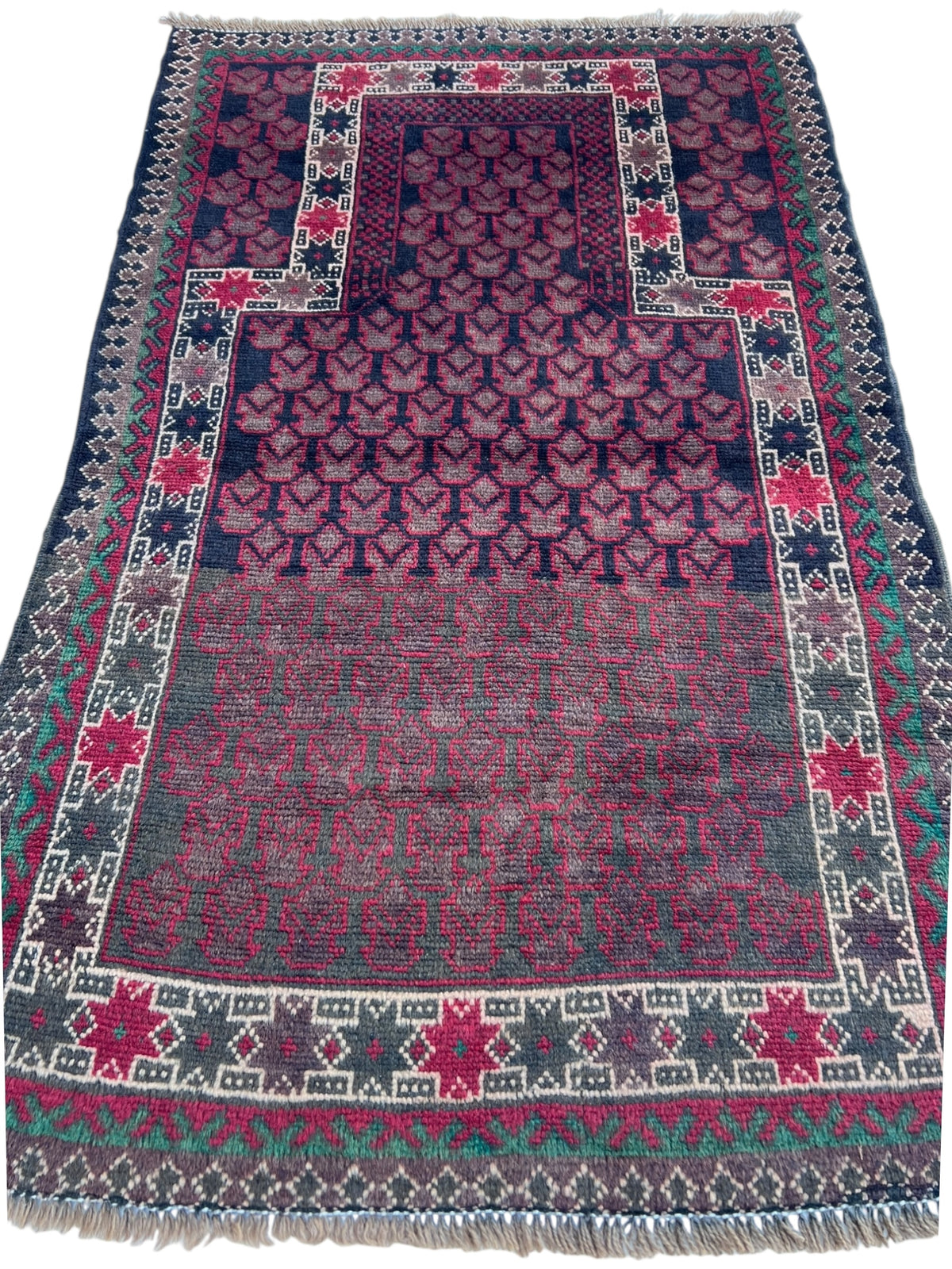 Afghani Prayer Rug 3x5 size range mihrab laid flat