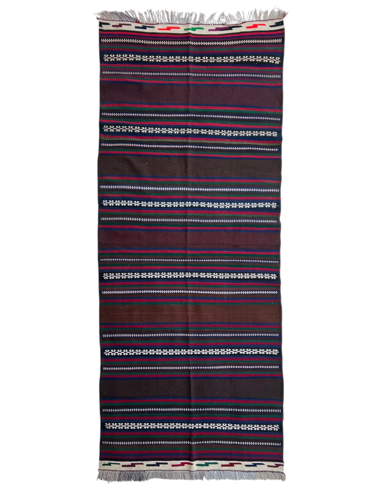 Afghani Kilim 5x12 size range tribal laid flat