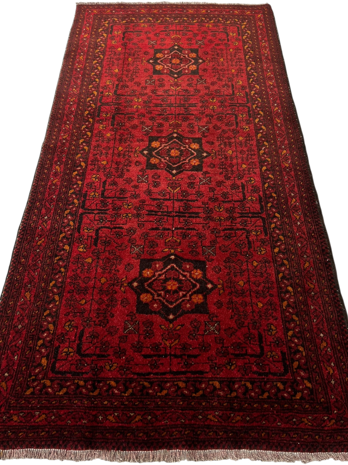 Afghani Rug 4x10 size range bukhara Red laid flat