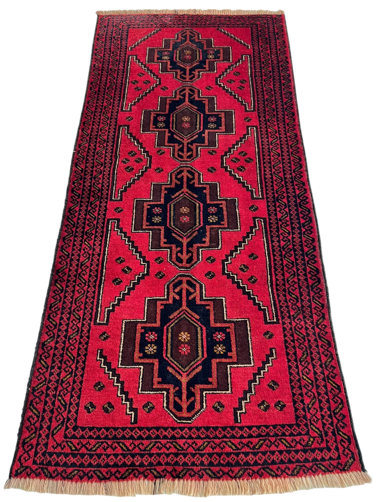 Afghani Rug 3x7 size range tribal Red Blue laid flat