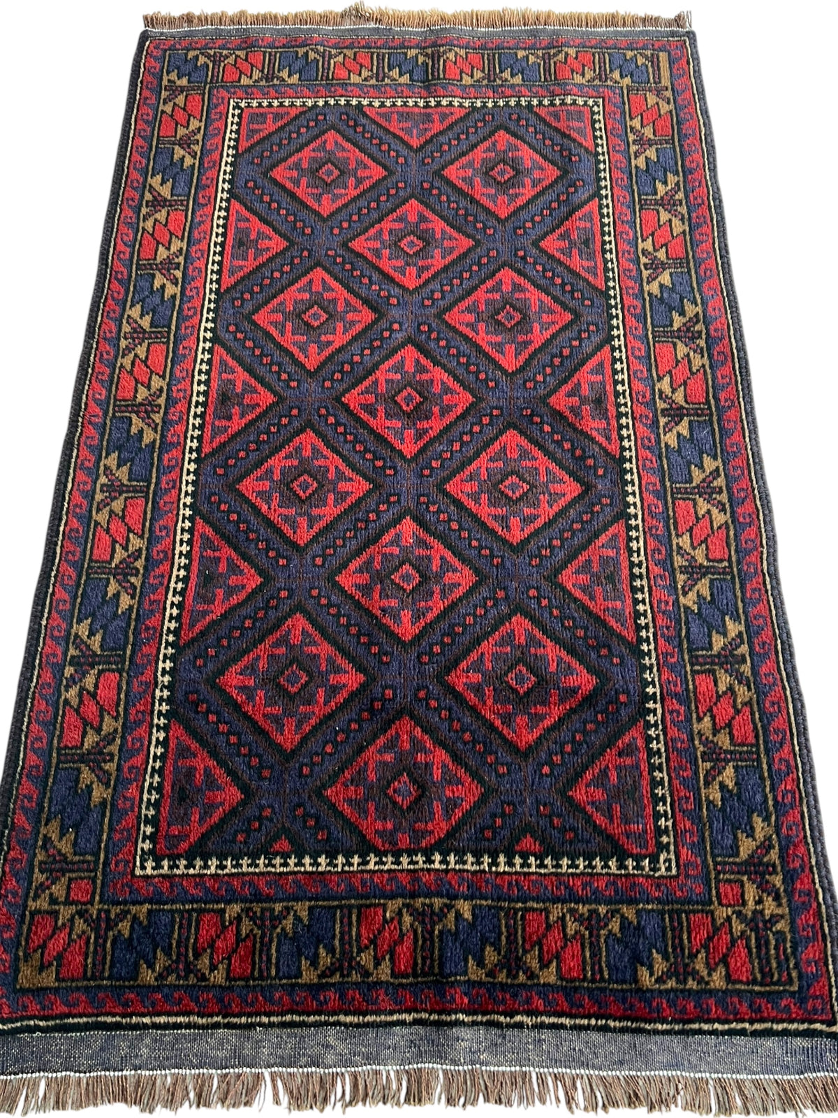 Afghani Rug 3x5 size range tribal Red Blue laid flat