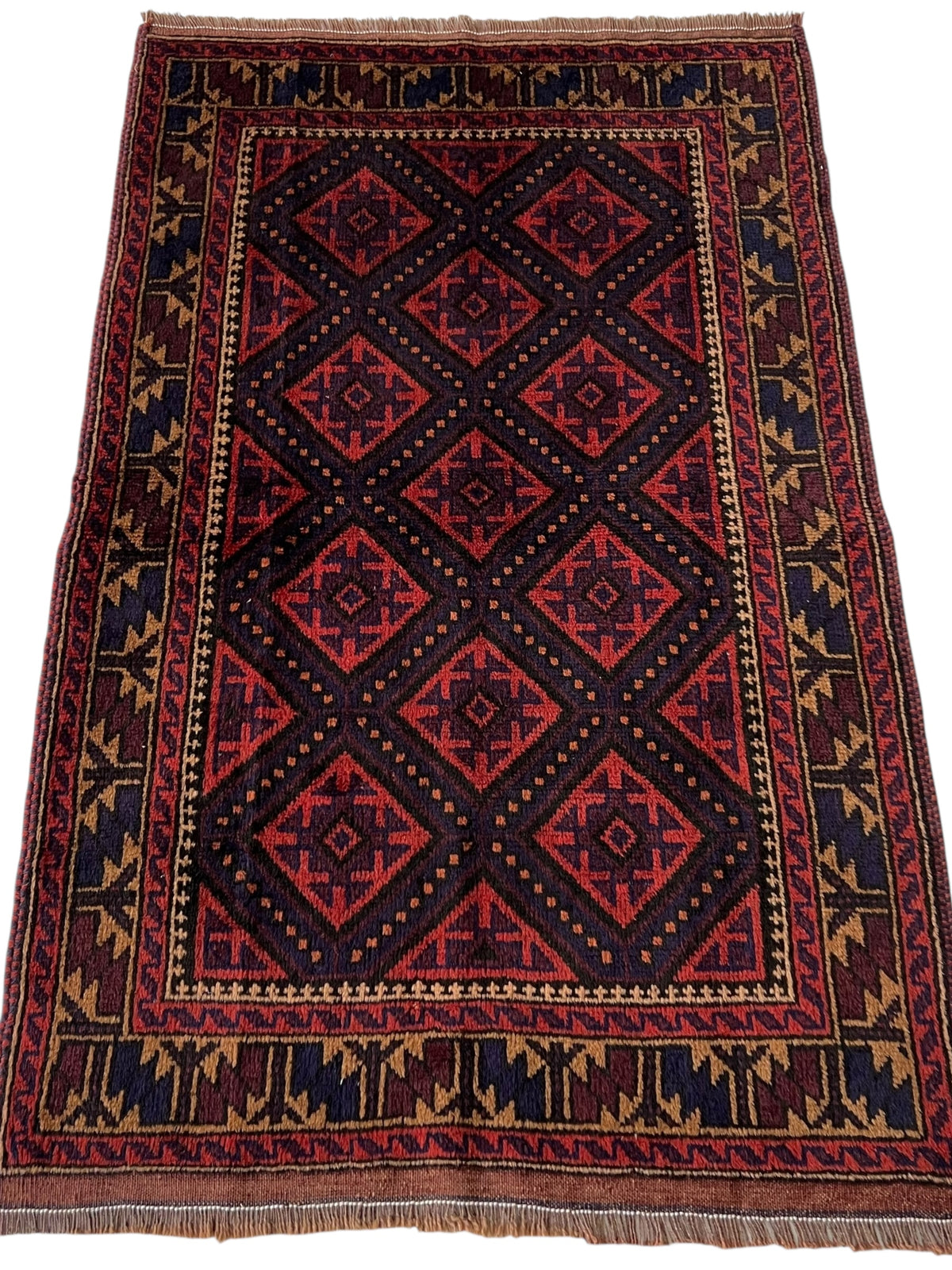 Afghani Rug 3x5 size range tribal Red Blue laid flat
