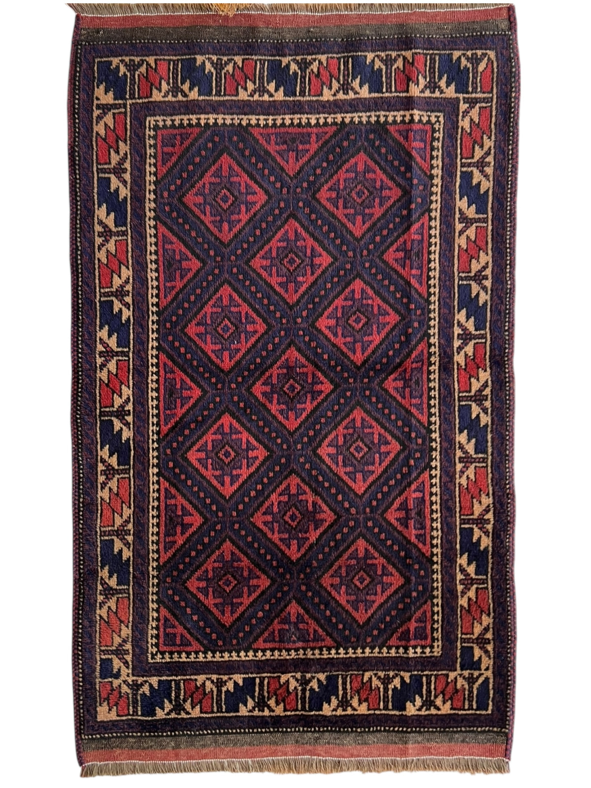 Afghani Rug 3x5 size range tribal Red Blue laid flat