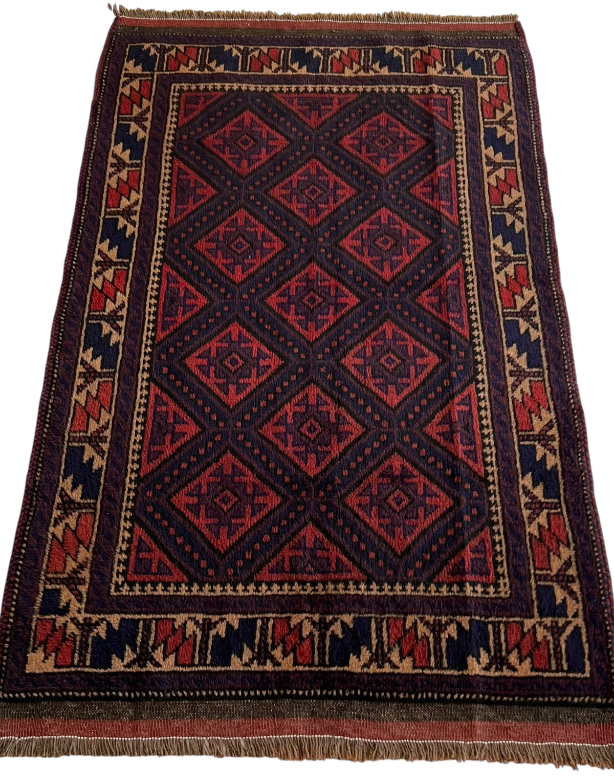 Afghani Rug 3x5 size range tribal Red Blue laid flat