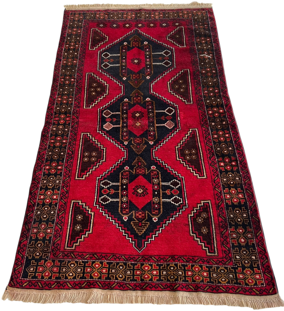 Afghani Rug 3x5 size range tribal Red Blue laid flat