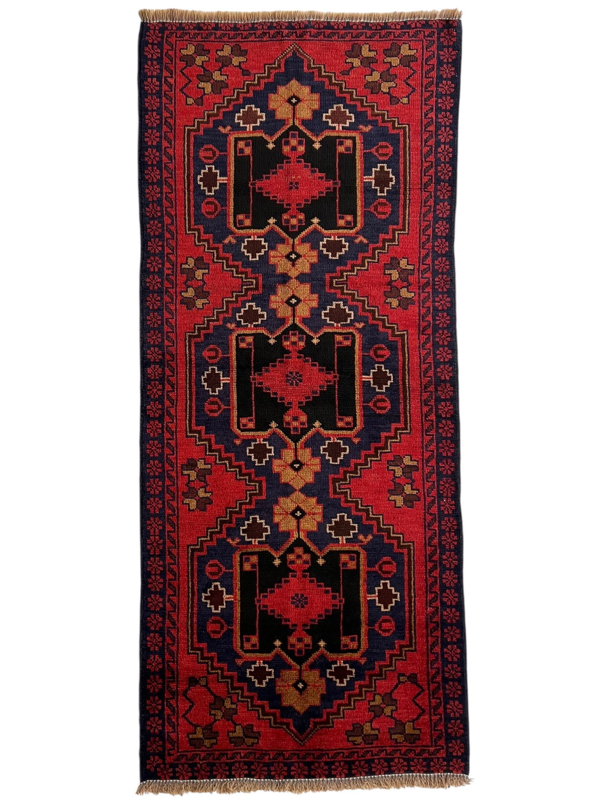 Afghani Runner runner size range tribal Red Blue laid flat