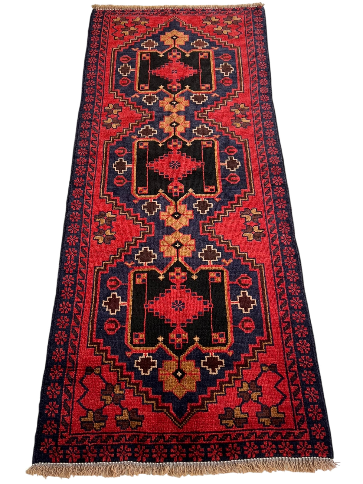 Afghani Runner runner size range tribal Red Blue laid flat