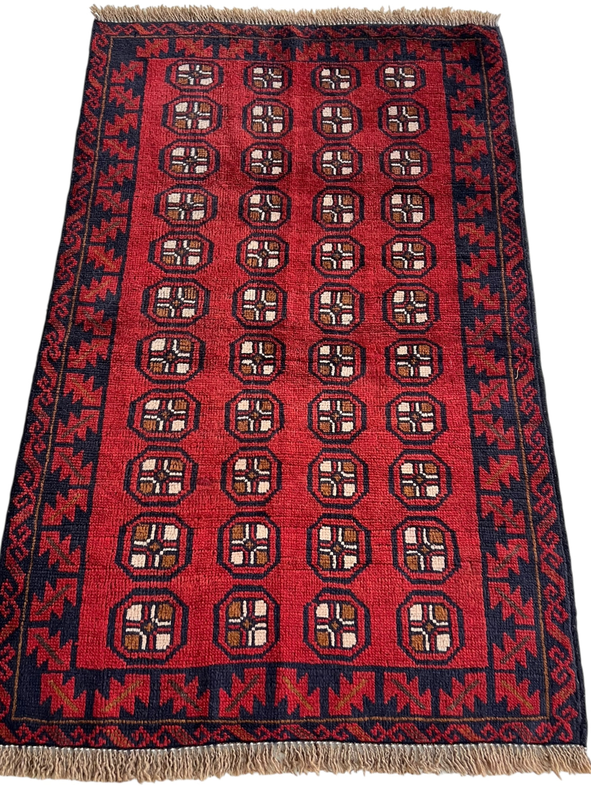 Afghani Rug 3x5 size range tribal Red Blue laid flat