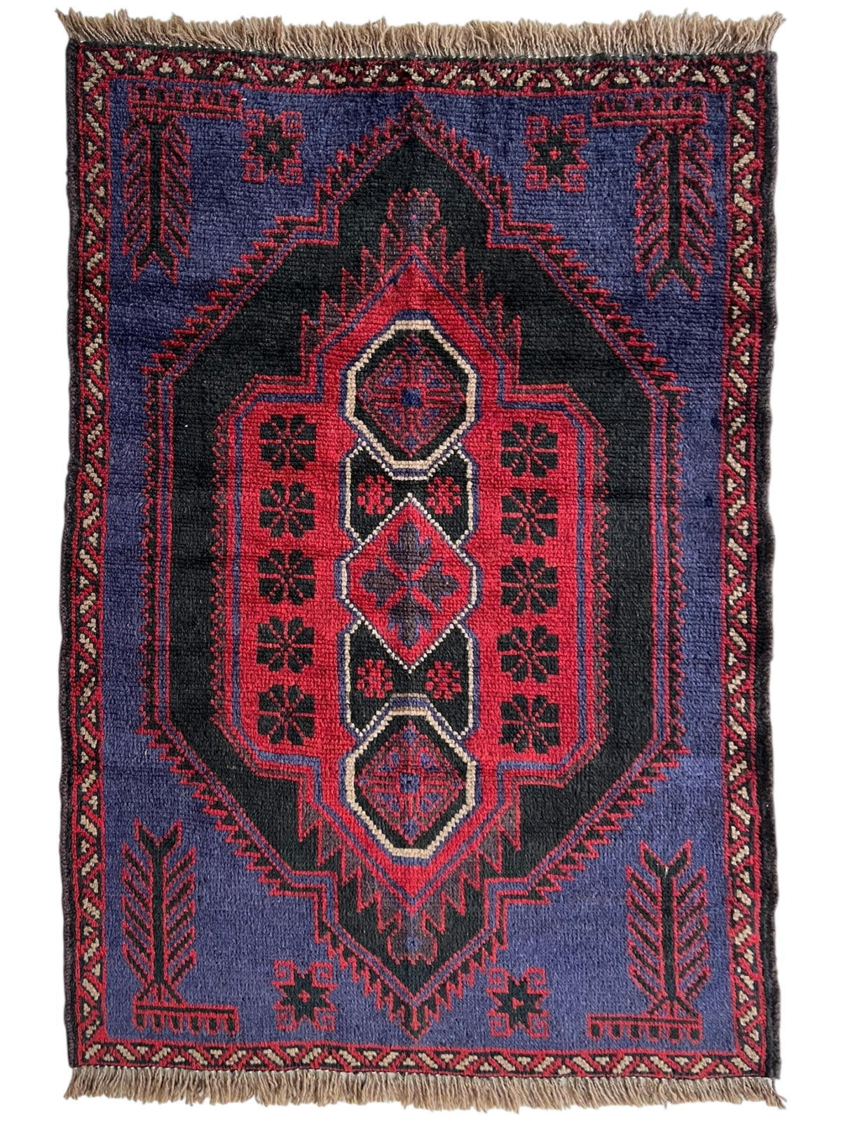 Afghani Rug 3x5 size range tribal Red Blue laid flat