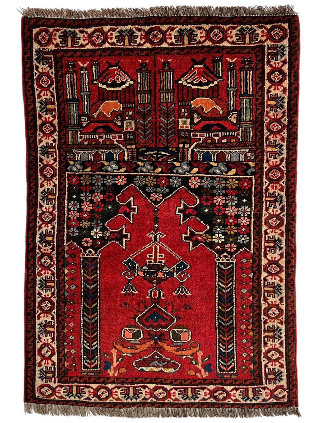 Afghani Prayer Rug 3x4 size range mihrab laid flat