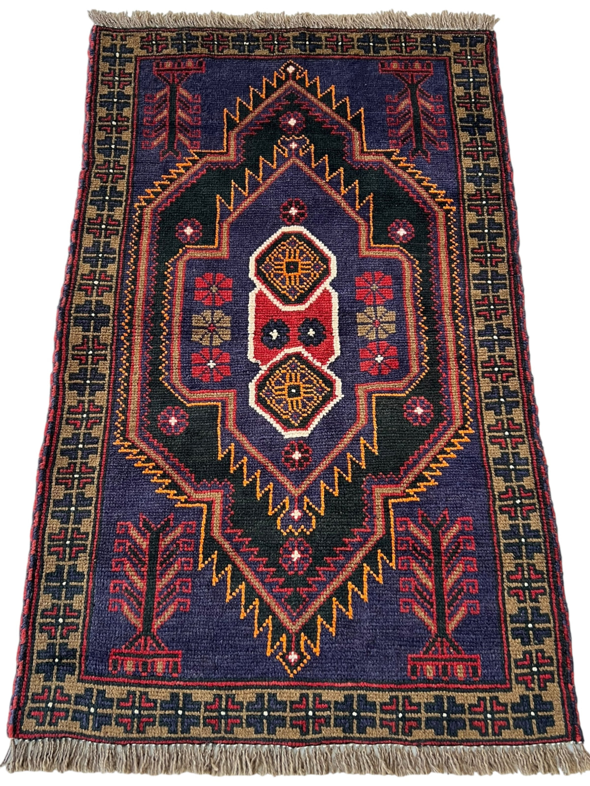 Afghani Rug 3x5 size range tribal Red Blue laid flat