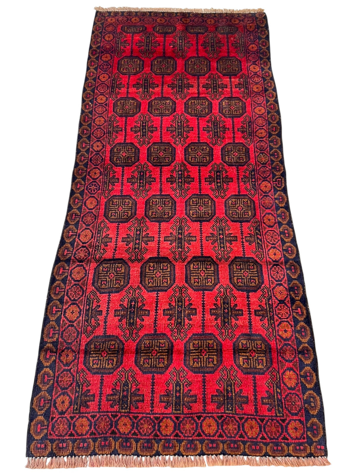 Afghani Runner runner size range tribal Red Blue laid flat