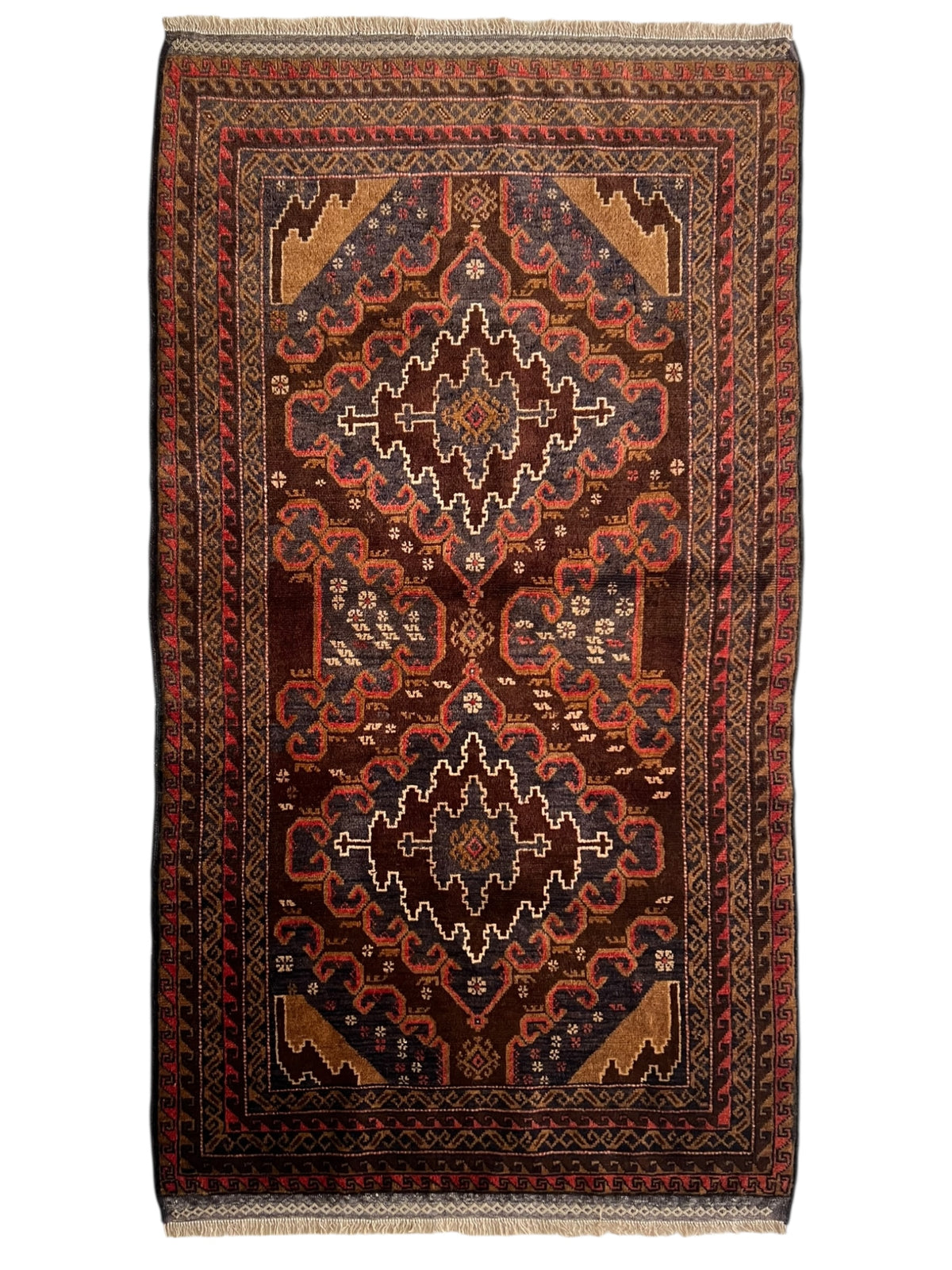 Herati Rug 4x6 | Brown, Rust & Navy | Hand-Knotted Wool