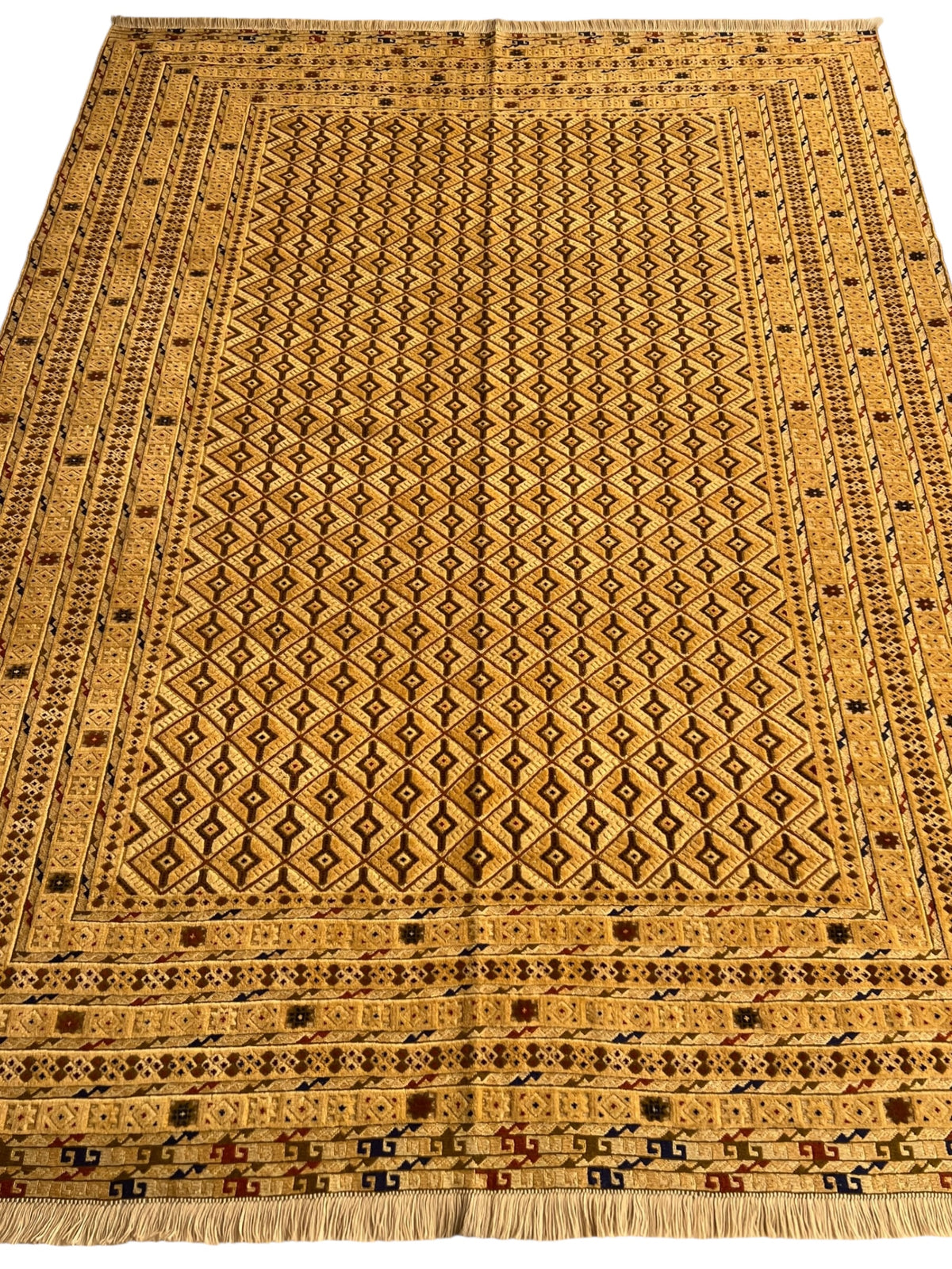 Afghan Rug 7x9, Gold, Brown & Navy, Hand-Knotted Wool, view 2