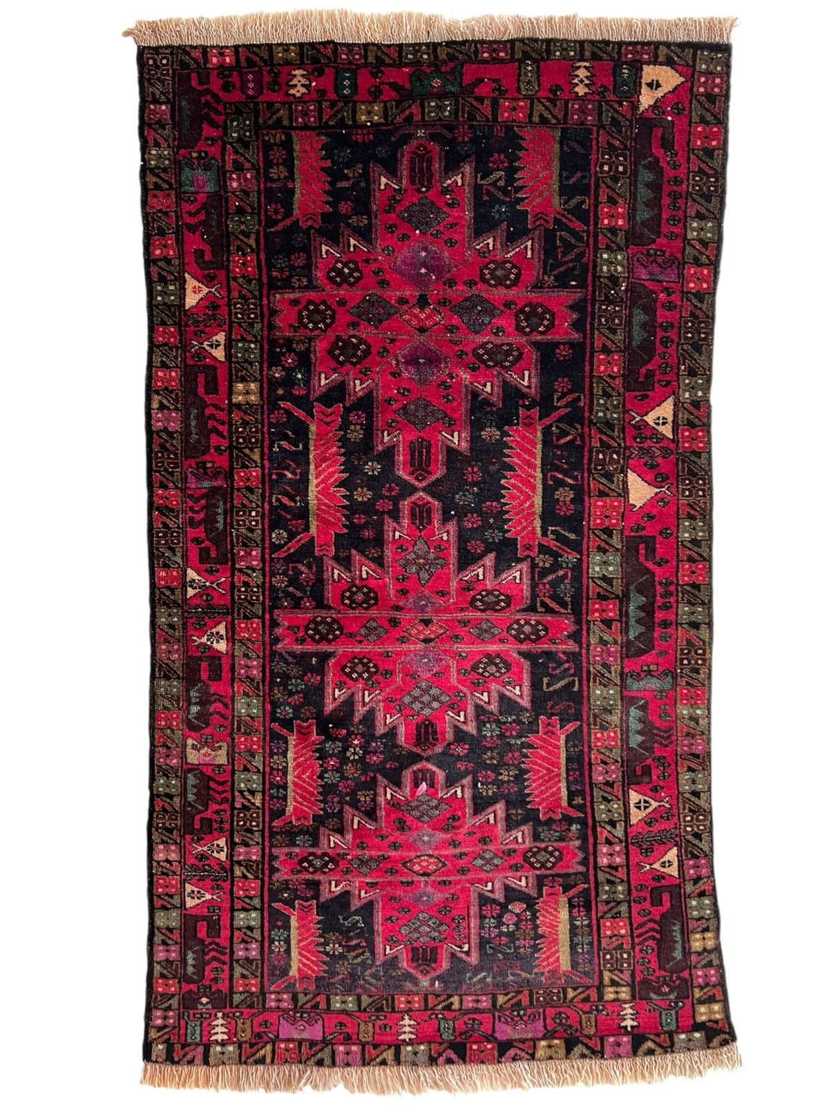 Herati Rug 3x6 | Navy, Magenta & Red | Hand-Knotted Wool