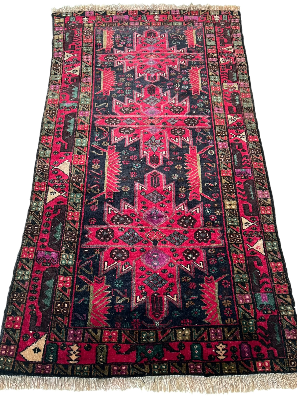 Herati Rug 3x6 | Navy, Magenta & Red | Hand-Knotted Wool