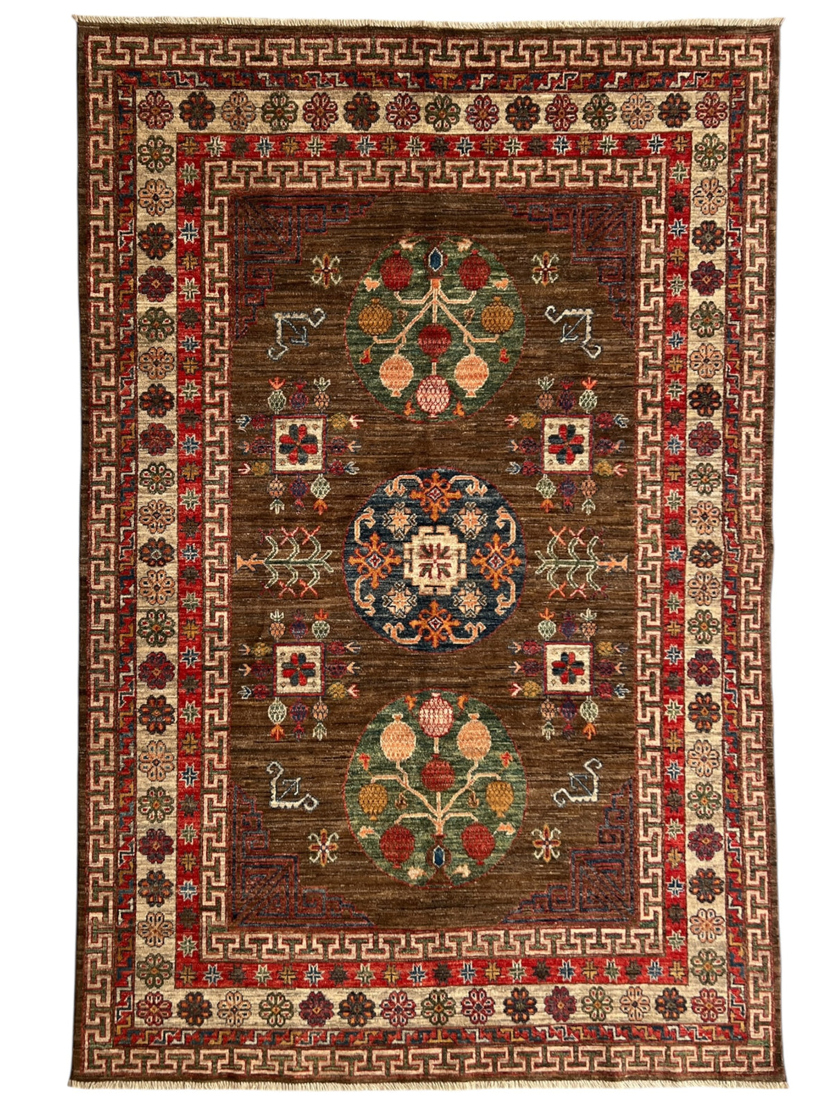 Afghan Rug 6x10, Brown, Rust & Ivory, Hand-Knotted Wool