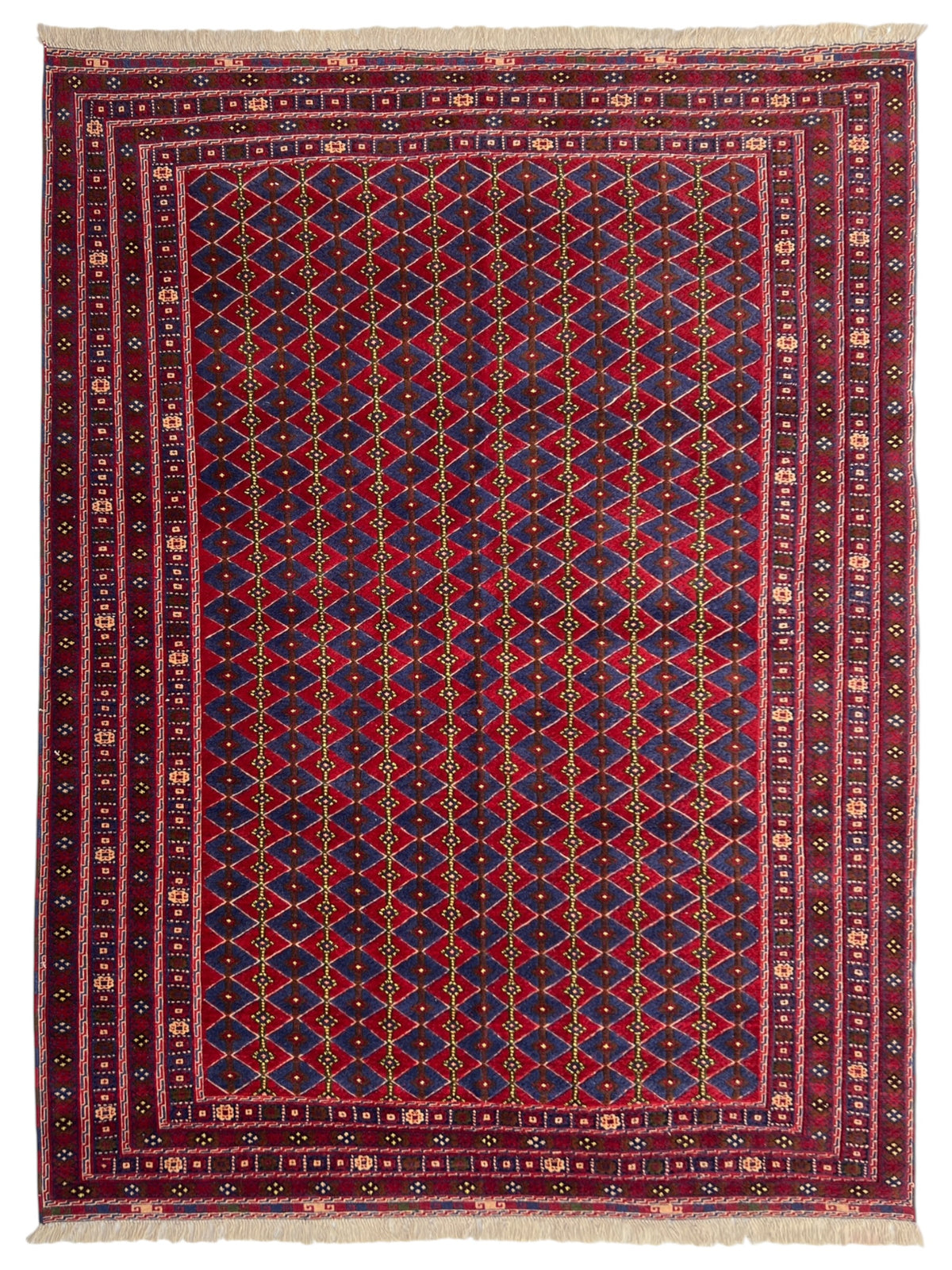 Afghan Tribal Rug 7x10, Red, Navy, Burgundy & Gold, Hand-Knotted Wool, view 2