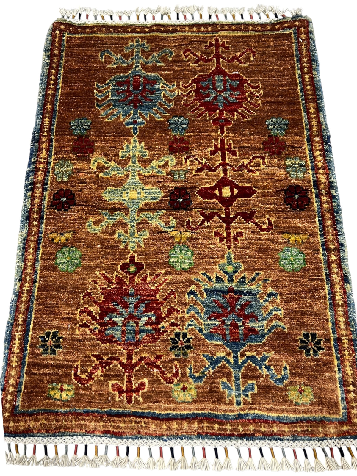 Chobi Khotan Design Rug 2x3 | Rust, Red & Blue | Hand-Knotted Wool