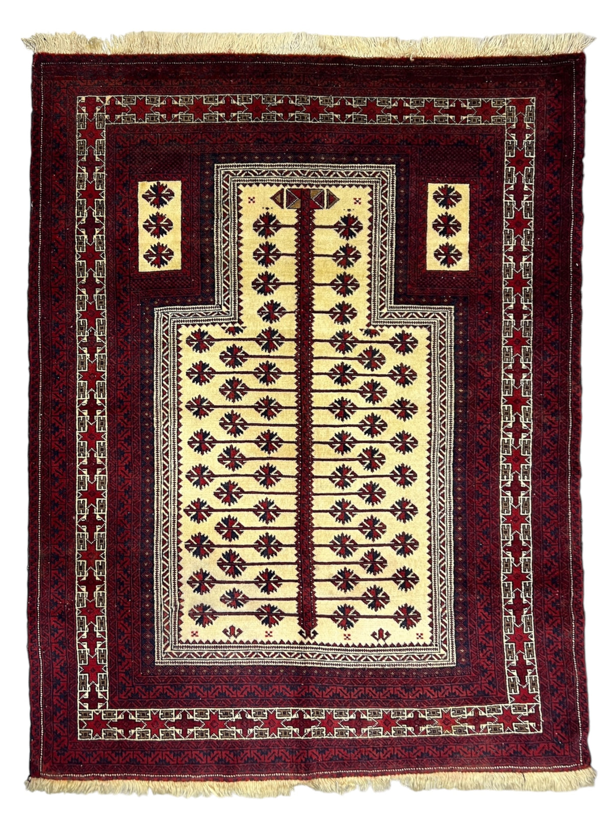Baluch Prayer Rug 3x4 | Burgundy, Ivory & Red | Hand-Knotted Wool
