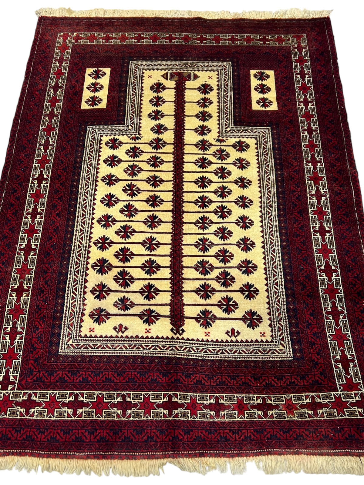 Baluch Prayer Rug 3x4 | Burgundy, Ivory & Red | Hand-Knotted Wool
