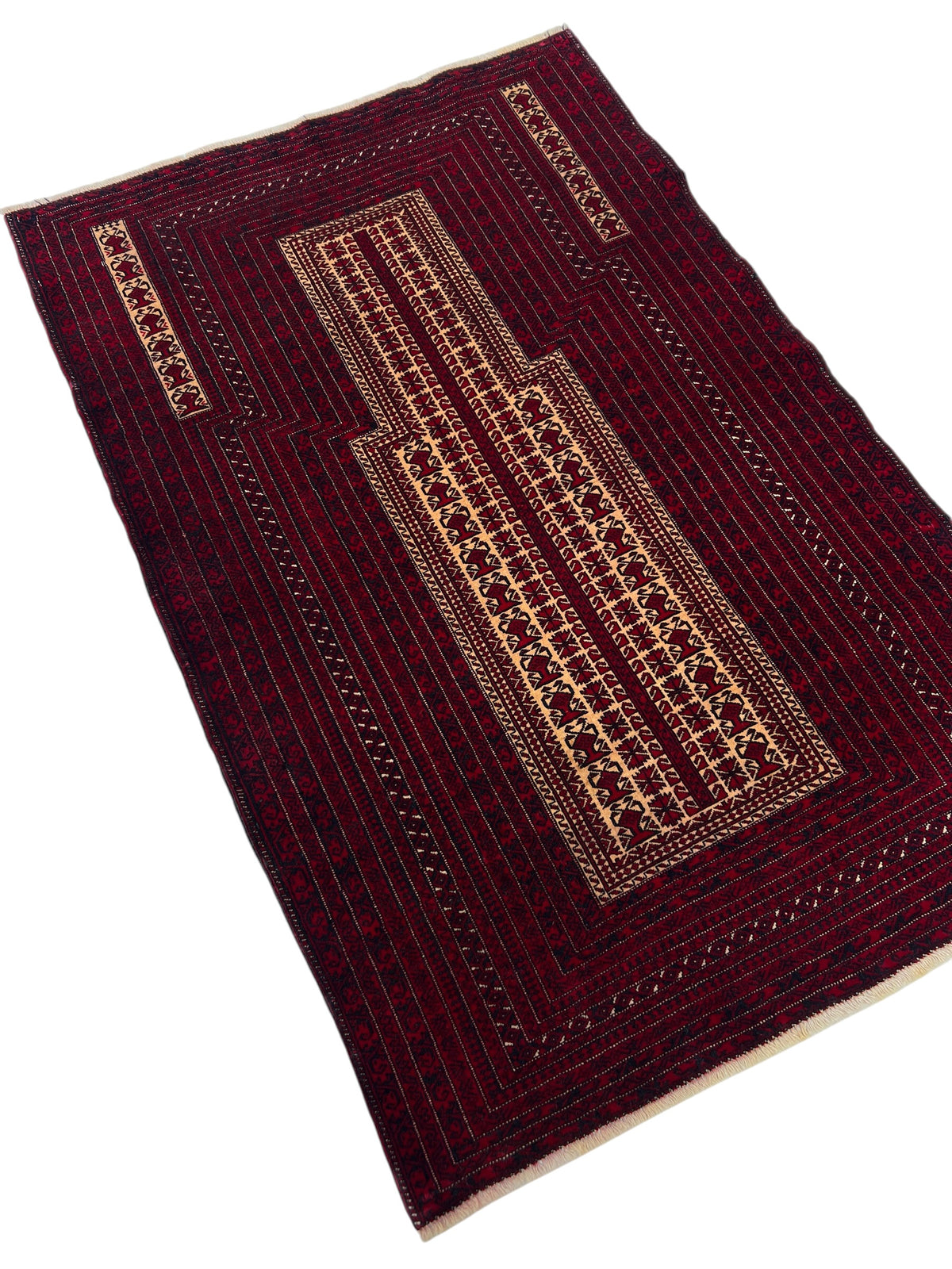 Baluch Prayer Rug 3x4 | Burgundy, Red & Ivory | Hand-Knotted Wool