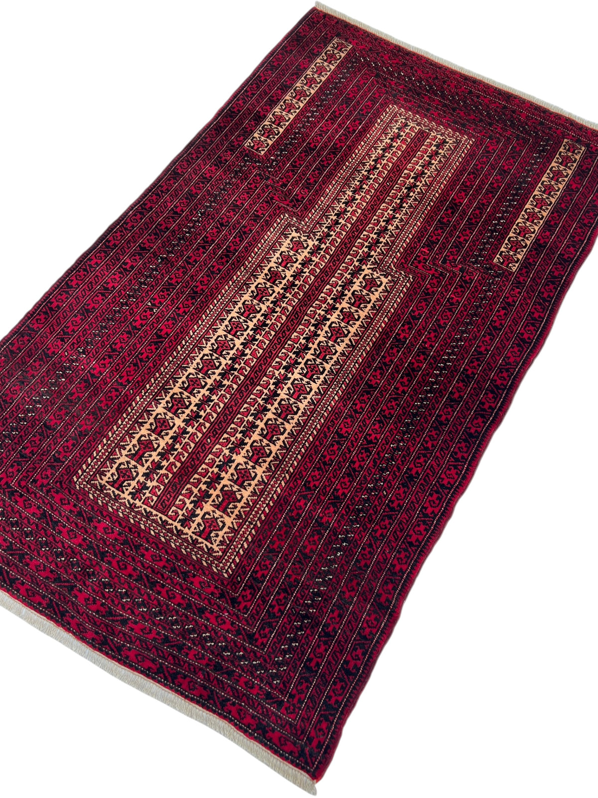 Baluch Prayer Rug 3x5 | Burgundy, Red & Ivory | Hand-Knotted Wool