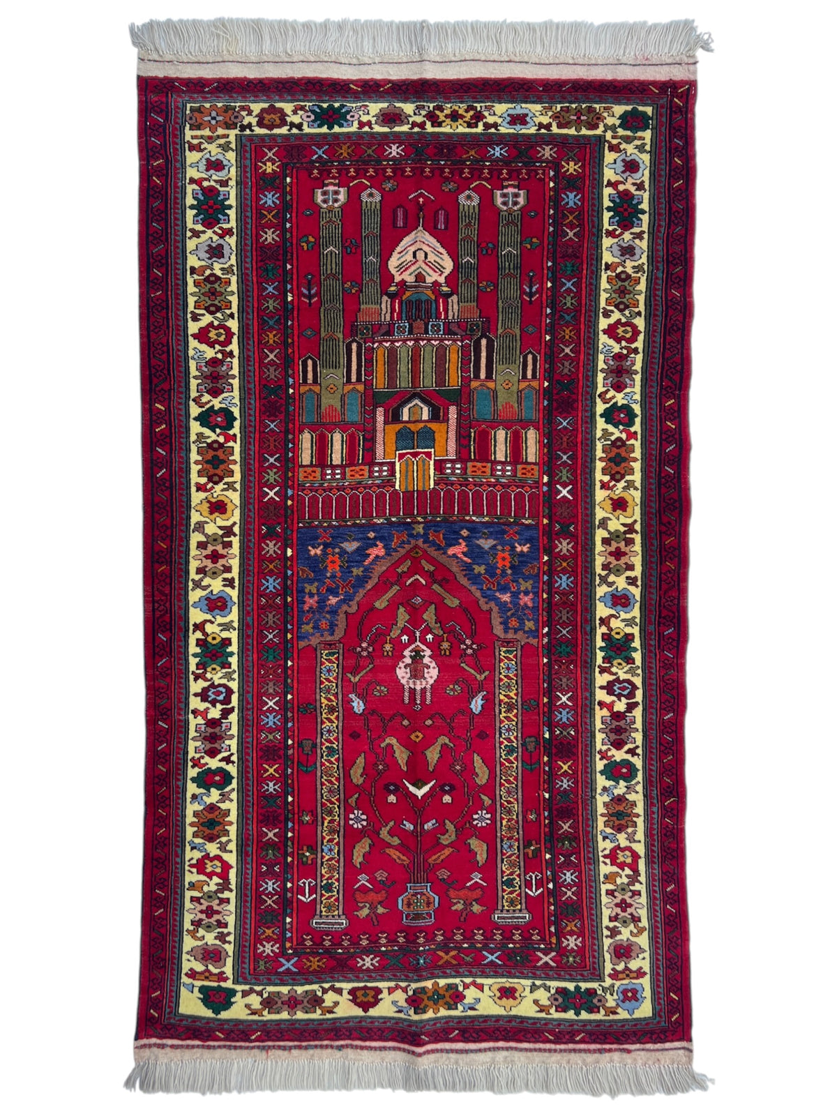 Mosque Prayer Rug 3x5 | Red, Burgundy & Ivory | Hand-Knotted Wool